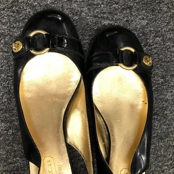 Coach Patent Leather Octava Low Heels Slingback Turnlock Black Size 7.5 - Picture 14 of 14